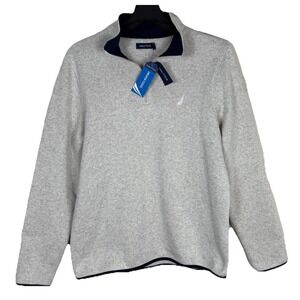 Nautica Sweater Fleece 1/4 Zip Pullover Mens L Large Oatmeal Heather NWT‎